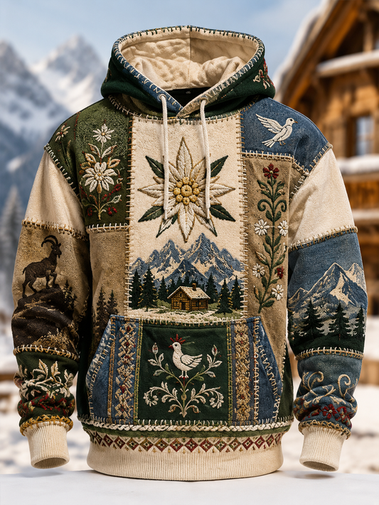 Męski Zakopane Mountain Folk Festival Oversized Drop-Shoulder Bluz z kapturem z kieszeniami