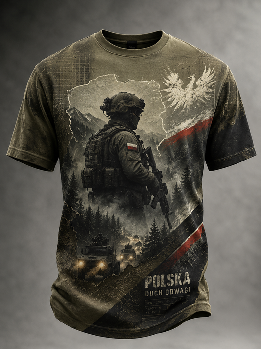 Męski t-shirt wojskowy polskich sił zbrojnych z krótkim rękawem