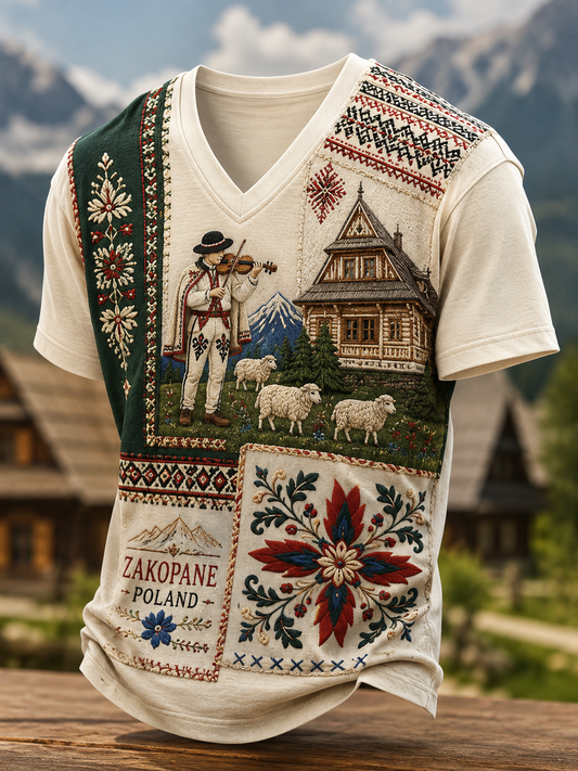 Męska koszulka z dekoltem w serek Zakopane Mountain Folk Festival