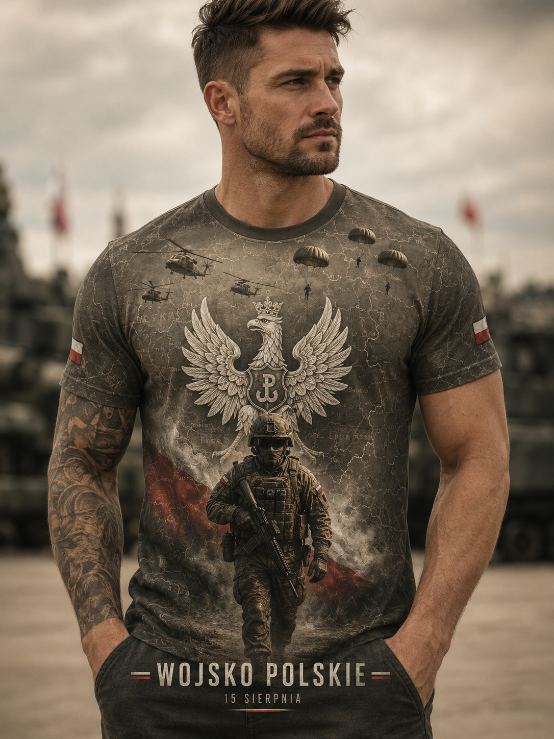 Męski t-shirt wojskowy polskich sił zbrojnych z krótkim rękawem