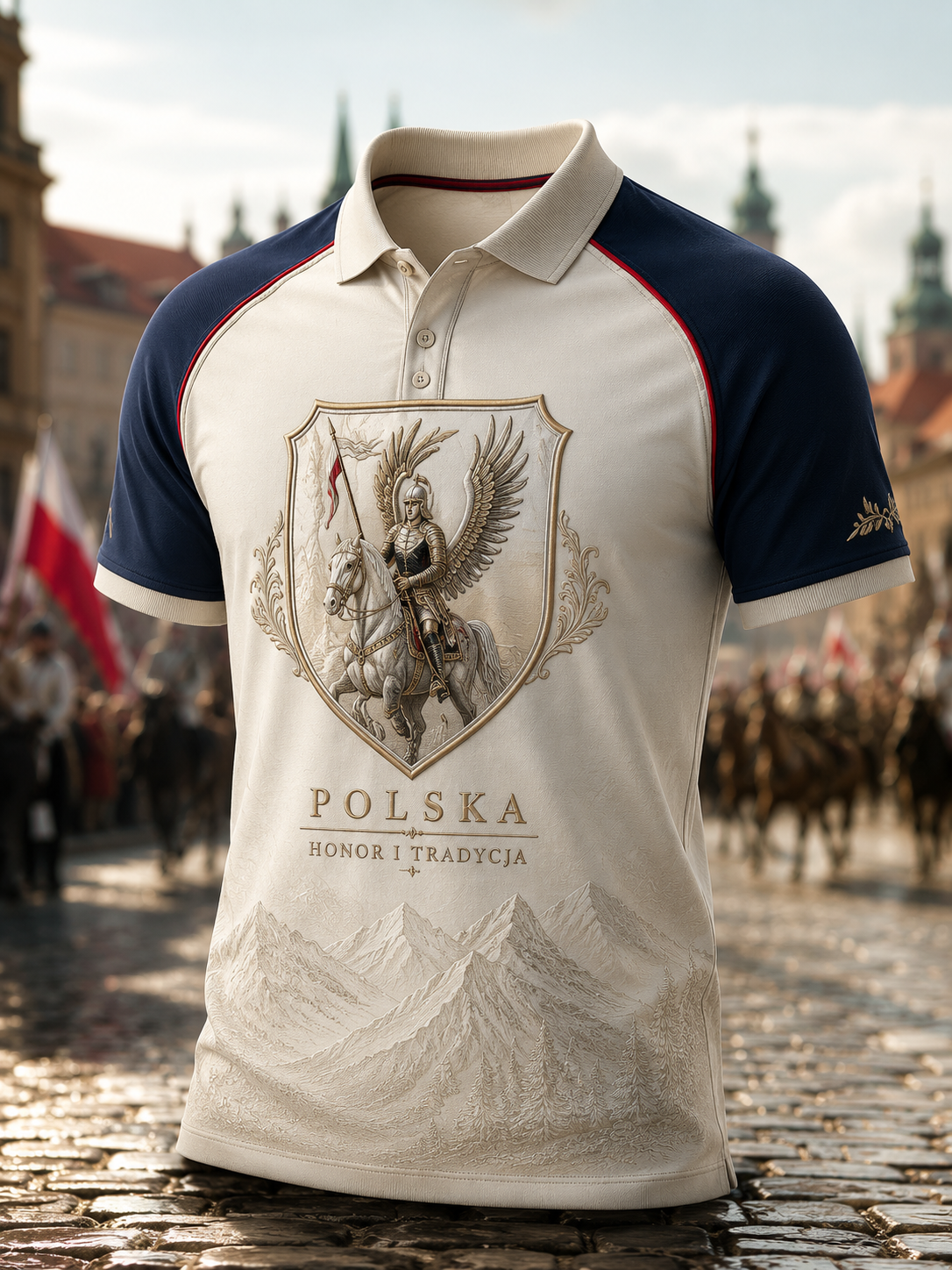 Męski koszulowy polo z motywem artystycznym Wojsk Polskich