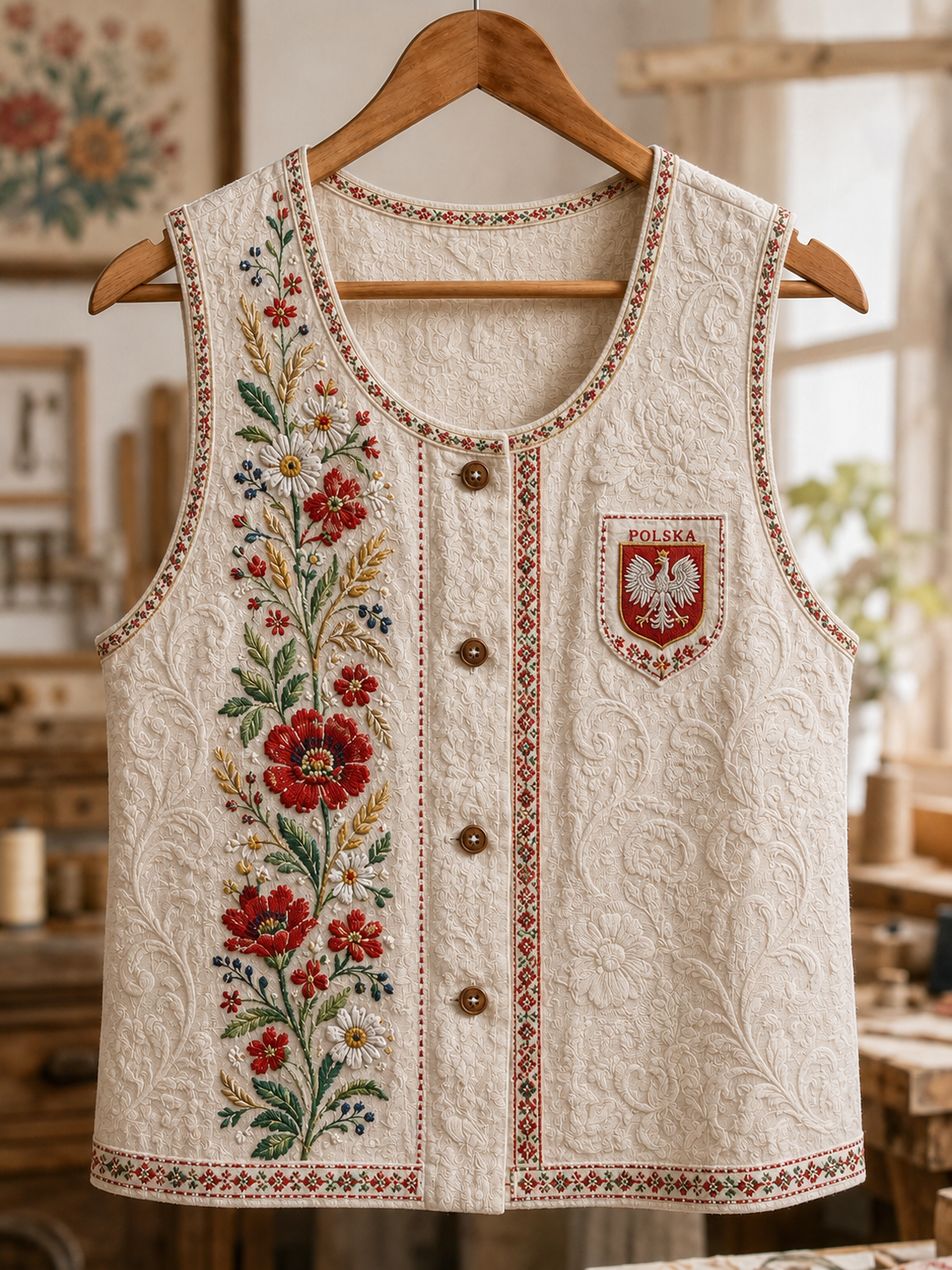 Damski polski kamizelka w stylu retro z kwiatowym motywem etnicznym