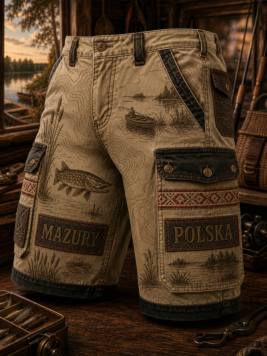 Codzienne spodnie cargo z nadrukiem w stylu vintage polskiej sztuki
