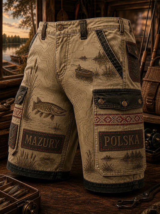 Codzienne spodnie cargo z nadrukiem w stylu vintage polskiej sztuki