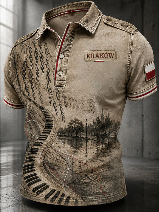 Casualowa koszula polo z nadrukiem w stylu vintage polskiej sztuki
