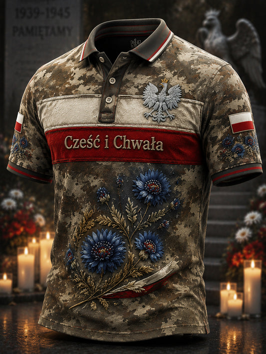 Vintage polski kamuflaż wojskowy Casual Koszulka polo