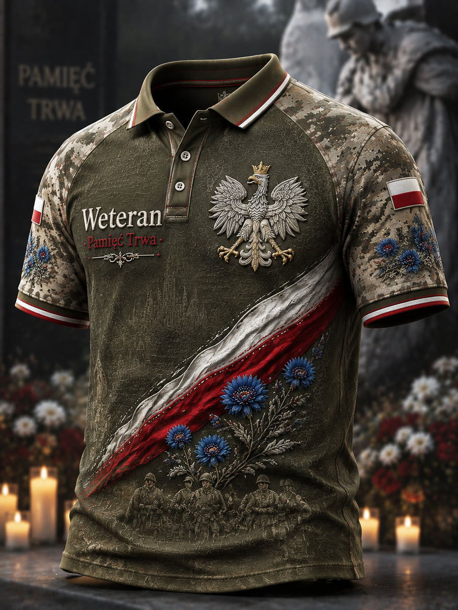 Retro polski weteran pamiątkowy kamuflaż Casual Koszulka polo
