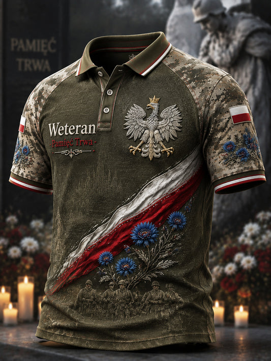 Retro polski weteran pamiątkowy kamuflaż Casual Koszulka polo