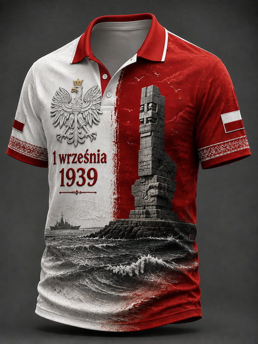 Pamiątkowa koszulka polo w stylu vintage z polskim orłem weteranem