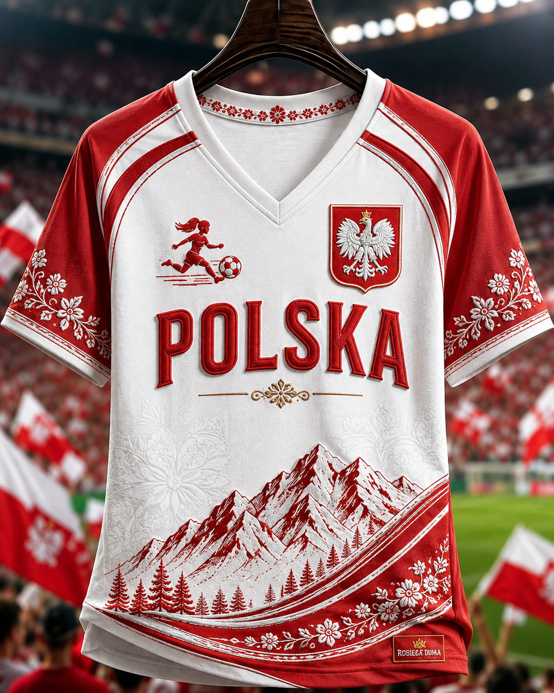 Damska polska piłka nożna V-Neck Off-Shoulder Koszulka z krótkim rękawem