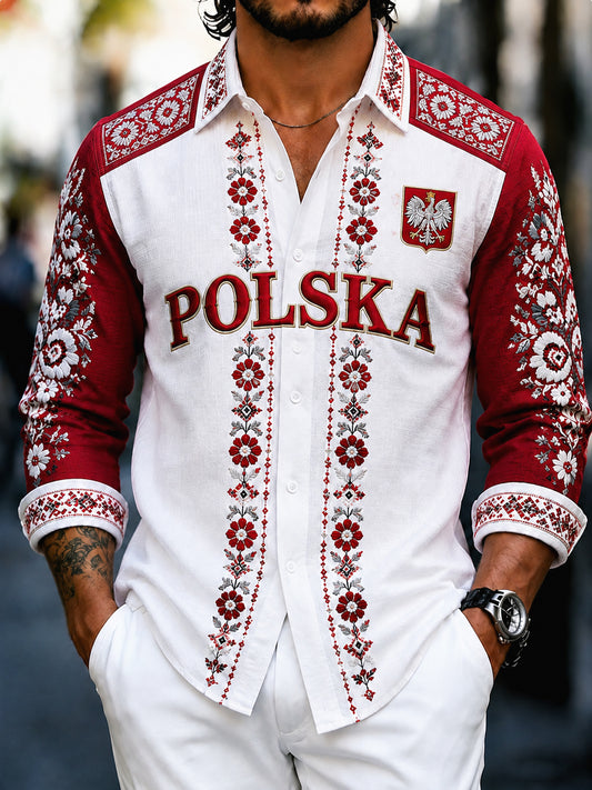 Koszula w stylu ludowym Vintage Polski Patriot