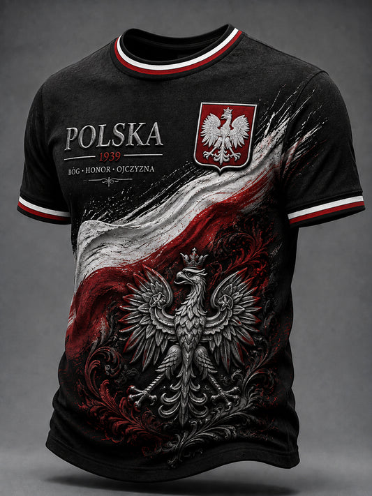 Pamiątkowa koszulka z godłem polskiego orła w stylu vintage