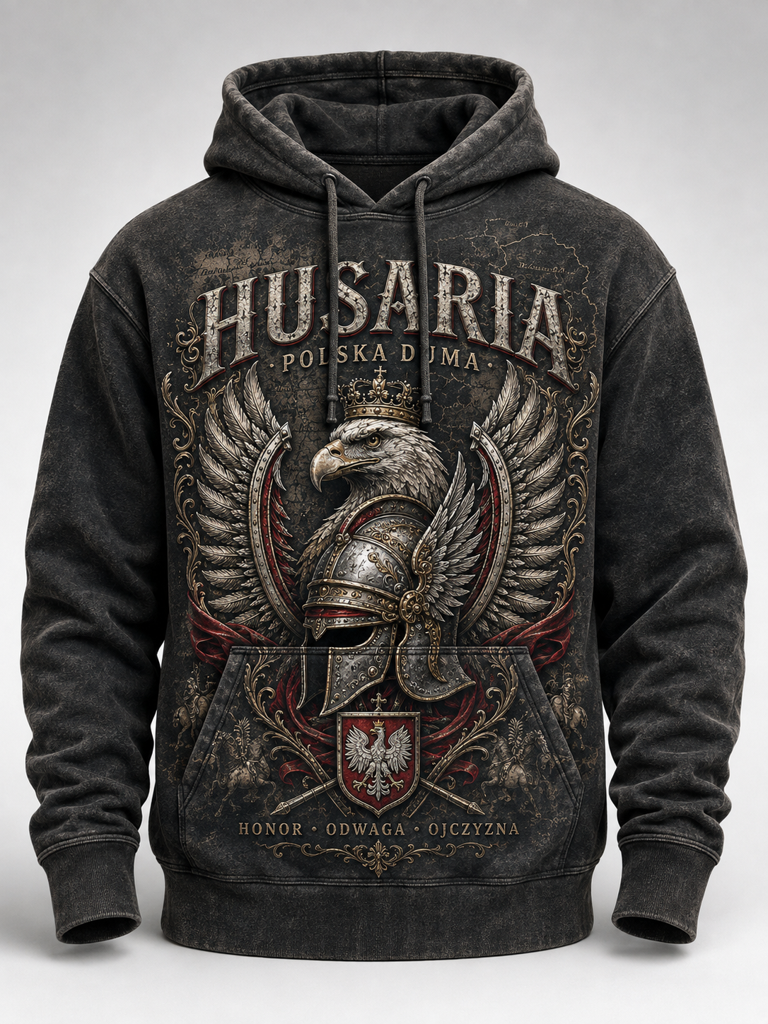 Męska polska wojskowa oversized bluza z kapturem z kieszeniami