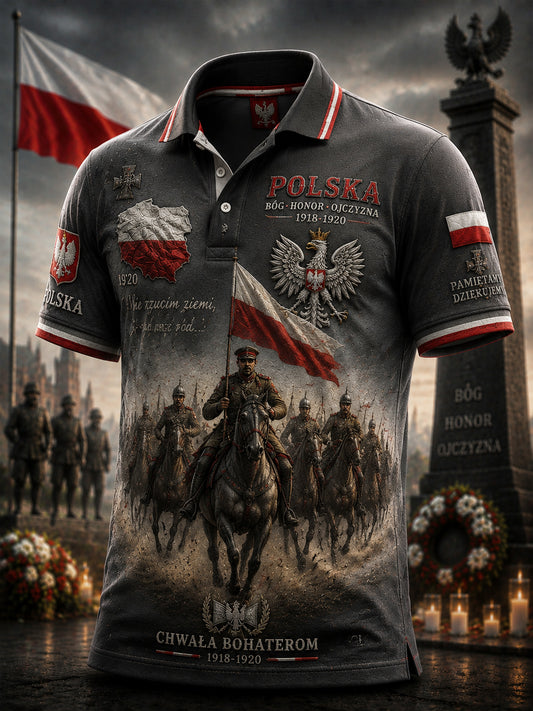 Rocznikowy polski koszulowy polo z motywem orła, patriotyczna koszulka pamiątkowa