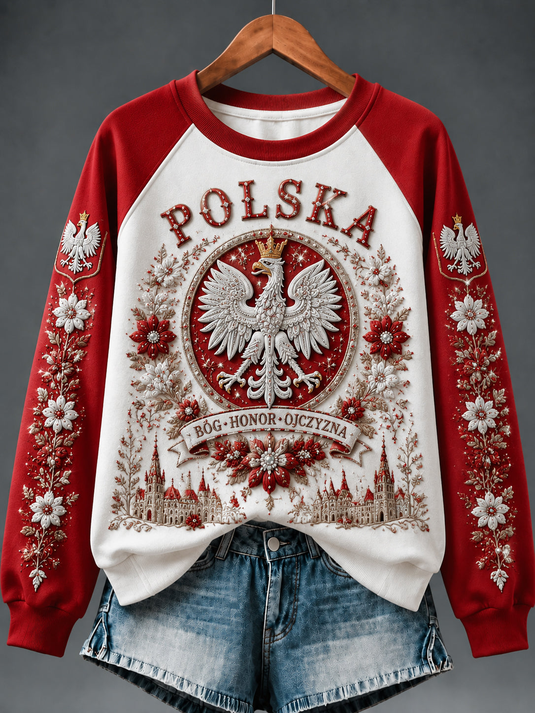 Damski retro polski patriotyczny bluz z patchworku na pamiątkę