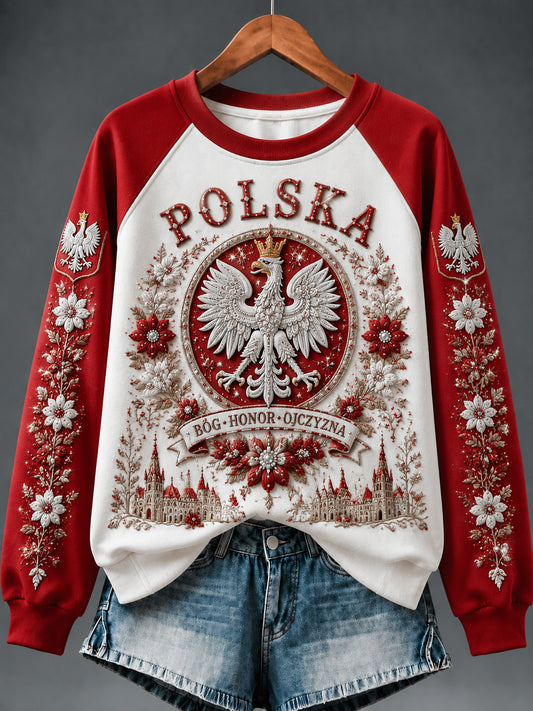 Damski retro polski patriotyczny bluz z patchworku na pamiątkę
