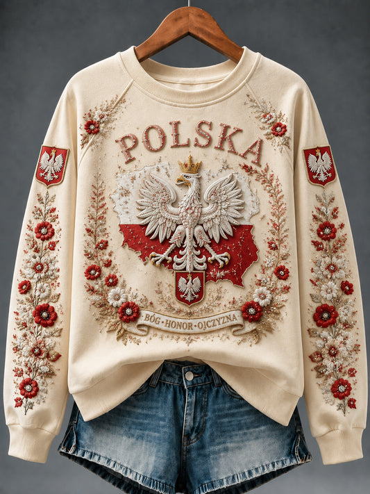 Damski retro polski patriotyczny bluz z kwiatowym motywem