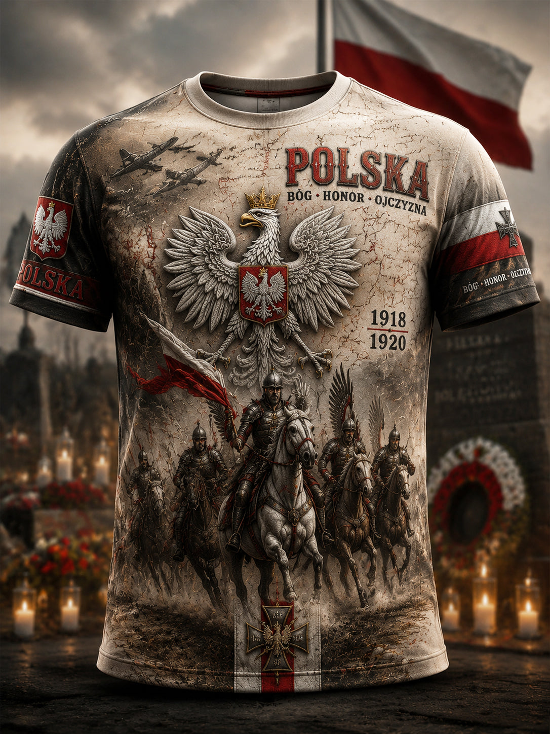 Retro polski patriotyczny pamiątkowy koszulka na co dzień