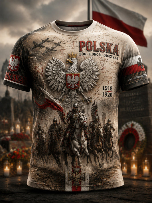 Retro polski patriotyczny pamiątkowy koszulka na co dzień