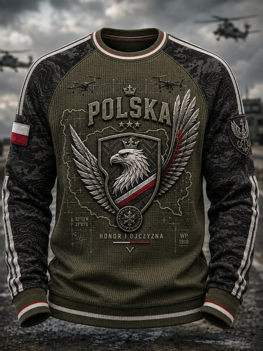 Męski t-shirt z dzianiny gofrowanej z długim rękawem wojska polskiego