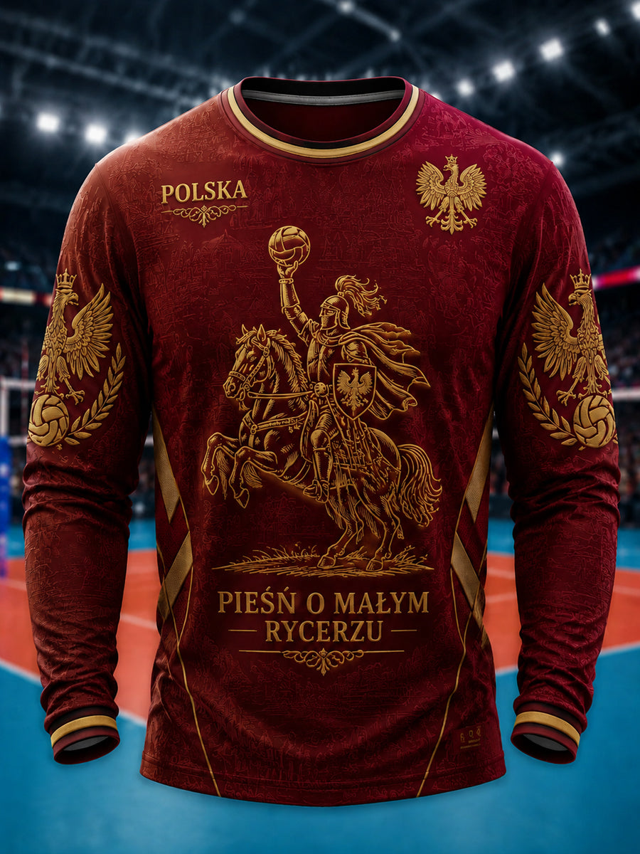 Klasyczny, swobodny t-shirt z długim rękawem z polskimi wojownikami siatkówki