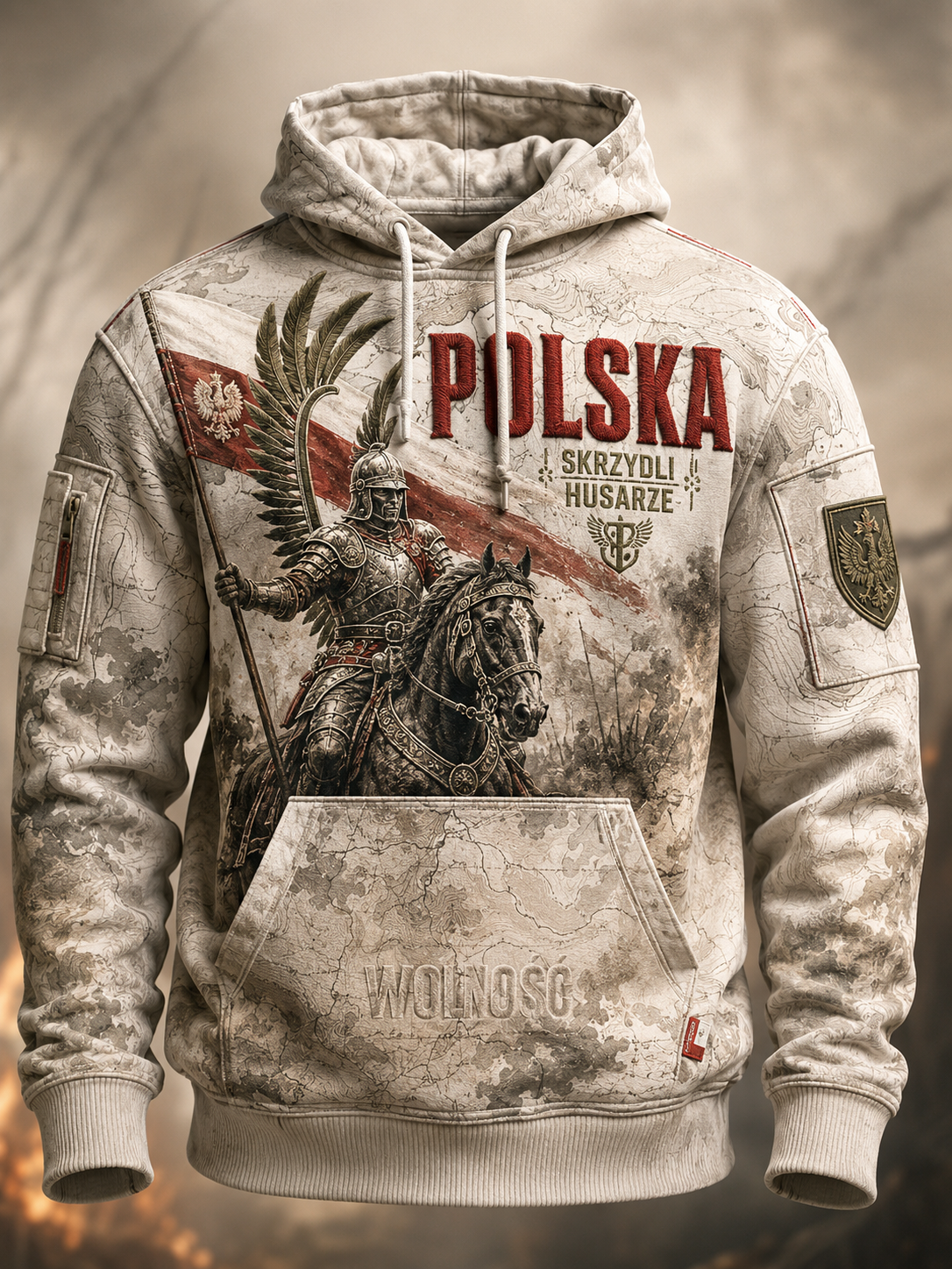 Męska polska wojskowa oversized bluza z kapturem z kieszeniami