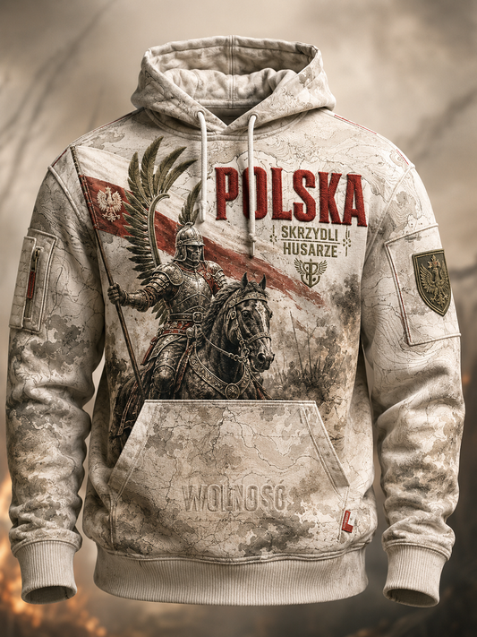 Męska polska wojskowa oversized bluza z kapturem z kieszeniami