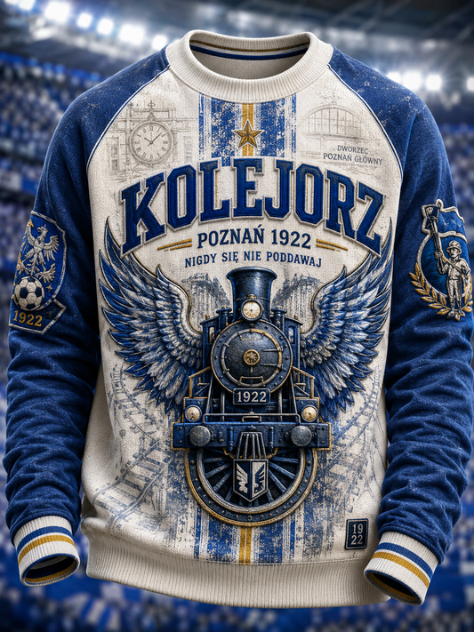 Męski polski t-shirt z waflem na długi rękaw z motywem piłkarskim