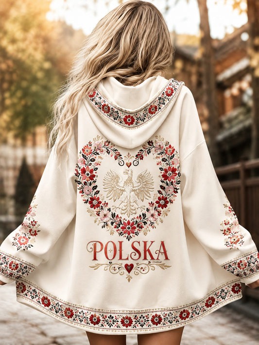 Damska bluza z kapturem i zamkiem Polska
