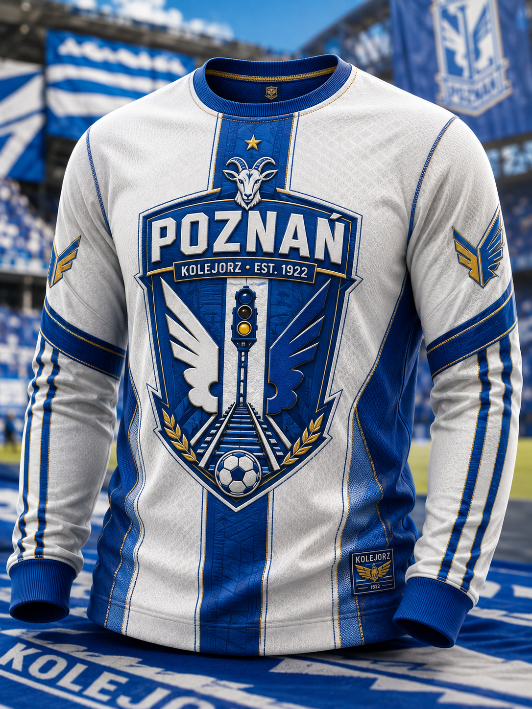 Męski polski t-shirt z waflem na długi rękaw z motywem piłkarskim