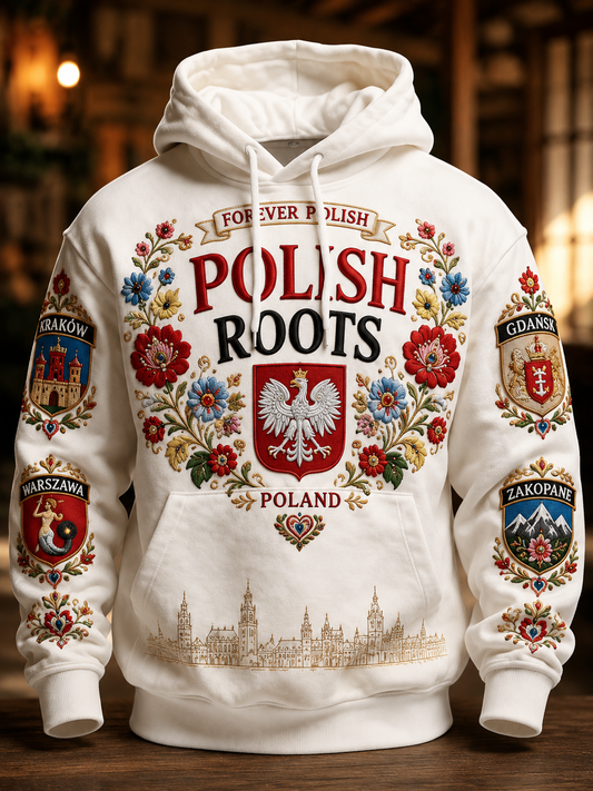 Męska, polska bluza z kapturem o oversized kroju i opadających ramionach, z kieszeniami