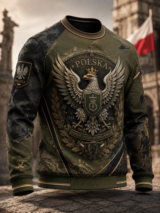 Męski koszulka z długim rękawem w paski w stylu wojskowym polskim