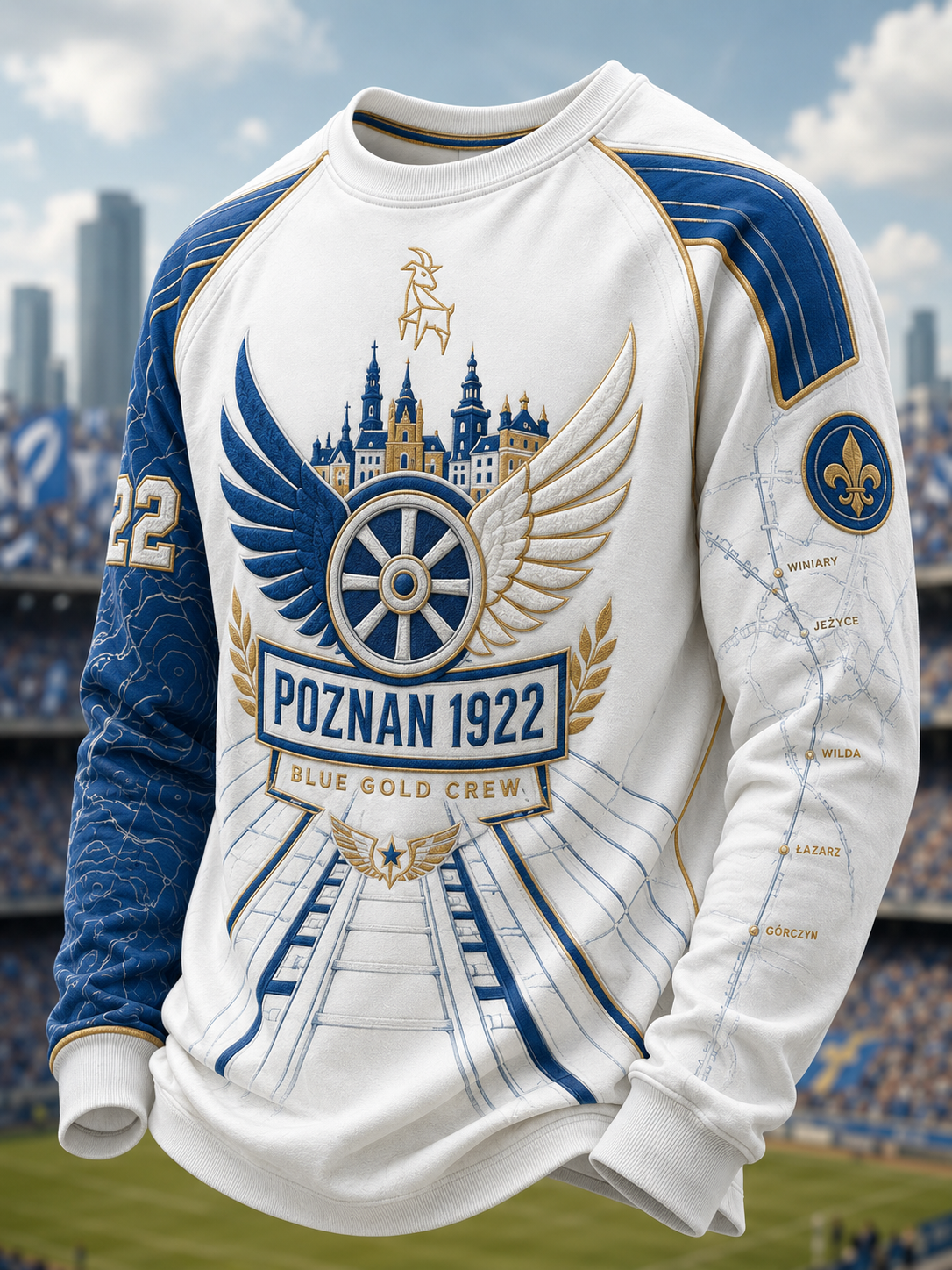 Męski waflowy t-shirt z długim rękawem z motywem kultury piłkarskiej Kolejorza