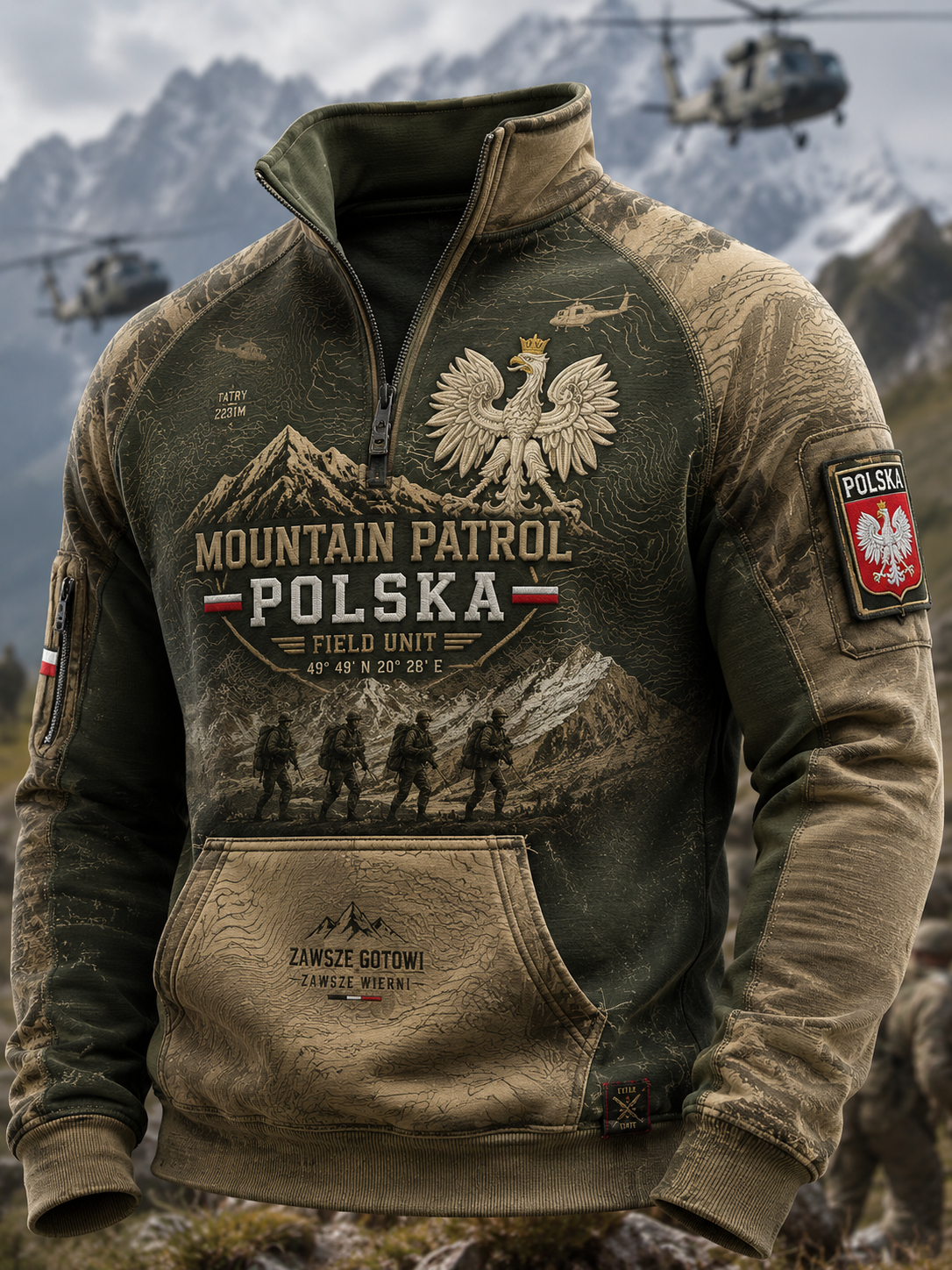Męska polska kultura wojskowa bluza z półzamkiem Stand Collar