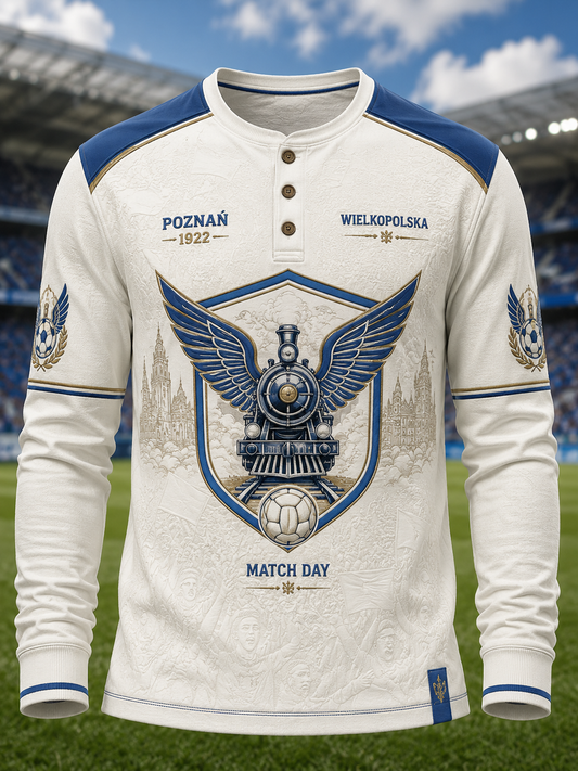Męski polski koszulowy t-shirt piłkarski Kolejorz na co dzień z guzikami