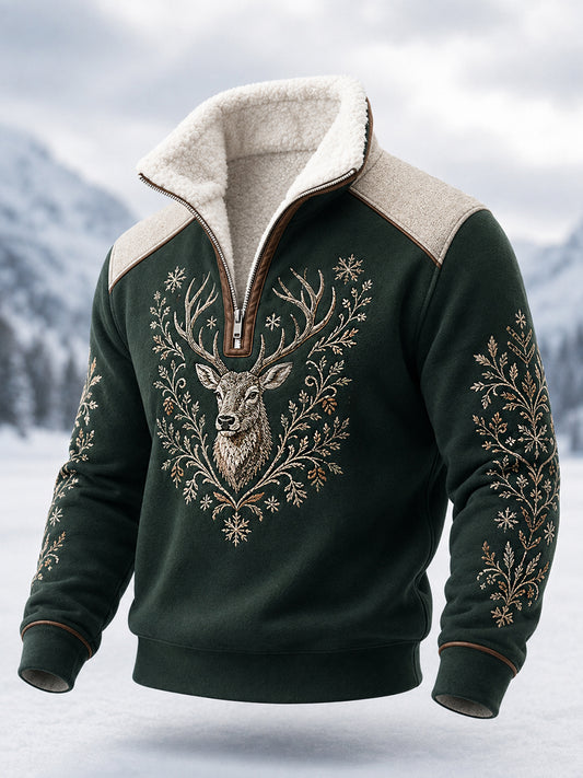 Pluszowy sweter z zamkiem błyskawicznym dla mężczyzn Nordic Renifery Heritage