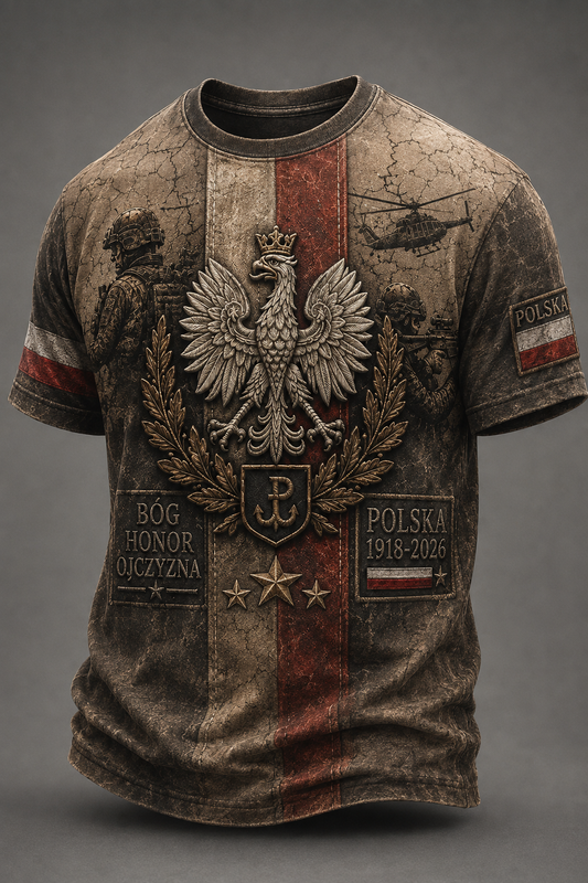 Koszulka męska z krótkim rękawem w stylu wojskowym polskim