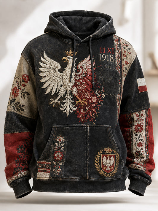 Męska bluza z kapturem z kieszeniami typu oversize z okazji Dnia Niepodległości Polski