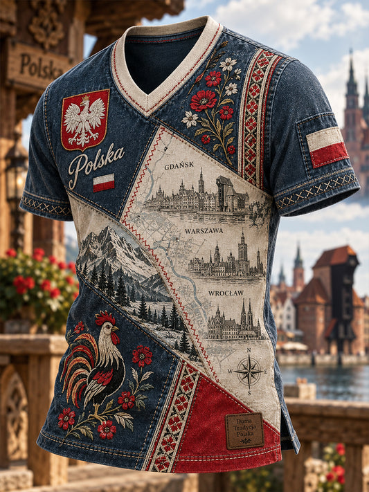 Męska koszulka z polskim dekoltem w szpic