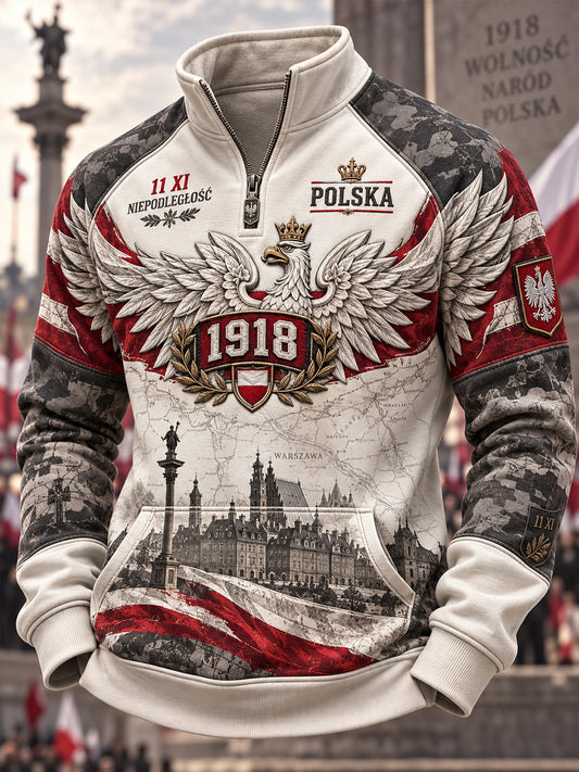 Męski bluza z półzapinającym się zamkiem i stójką na polskie Święto Niepodległości