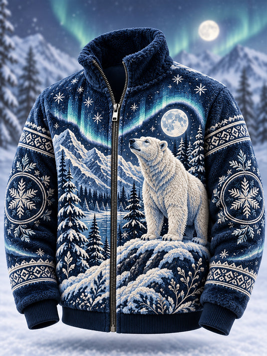 Męska kurtka stojąca z kołnierzykiem z nadrukiem polarowym Nordic Forest Animal Print