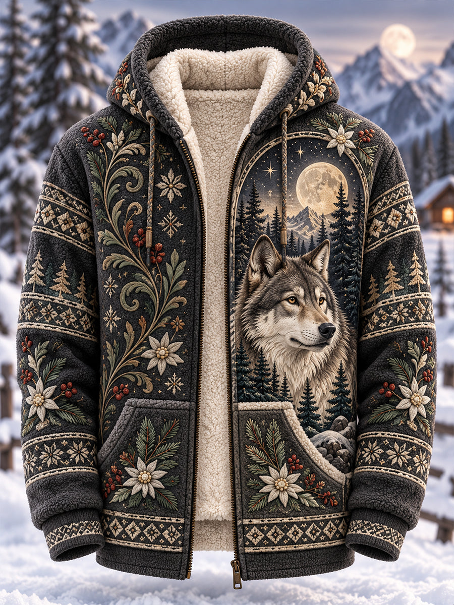 Męska kurtka flanelowa z kapturem Nordic Forest Animals