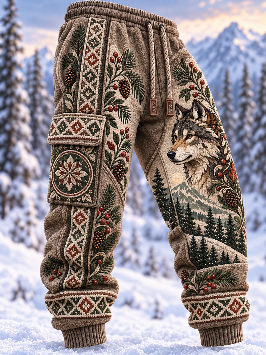 Męskie spodnie dresowe z nadrukiem Nordic Forest Animals