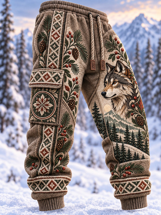 Męskie spodnie dresowe z nadrukiem Nordic Forest Animals
