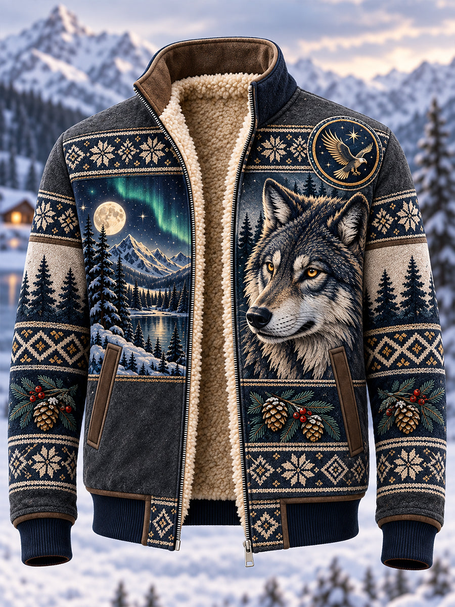 Męska kurtka Zip-Up dla zwierząt z nordyckiego lasu