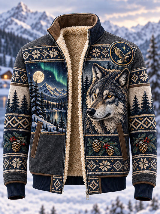 Męska kurtka Zip-Up dla zwierząt z nordyckiego lasu
