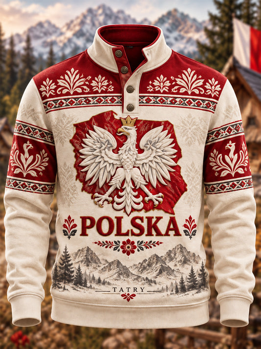 Męska bluza z kapturem na cztery guziki Polska