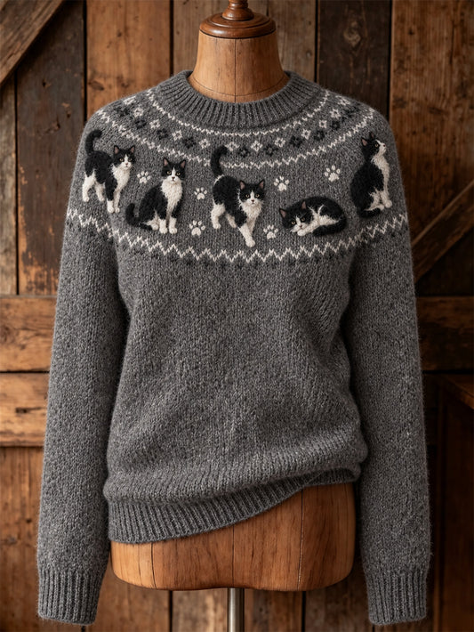 Damski słodki kot w stylu casual sweter z długim rękawem