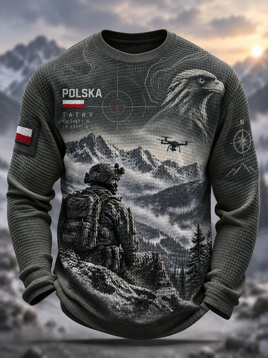 Męska polska kultura wojskowa Wafel z długim rękawem T-Shirt