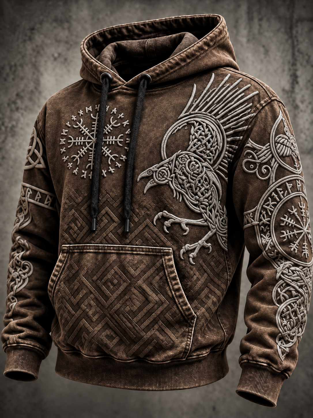 Męska bluza z kapturem w stylu vintage Viking Totem